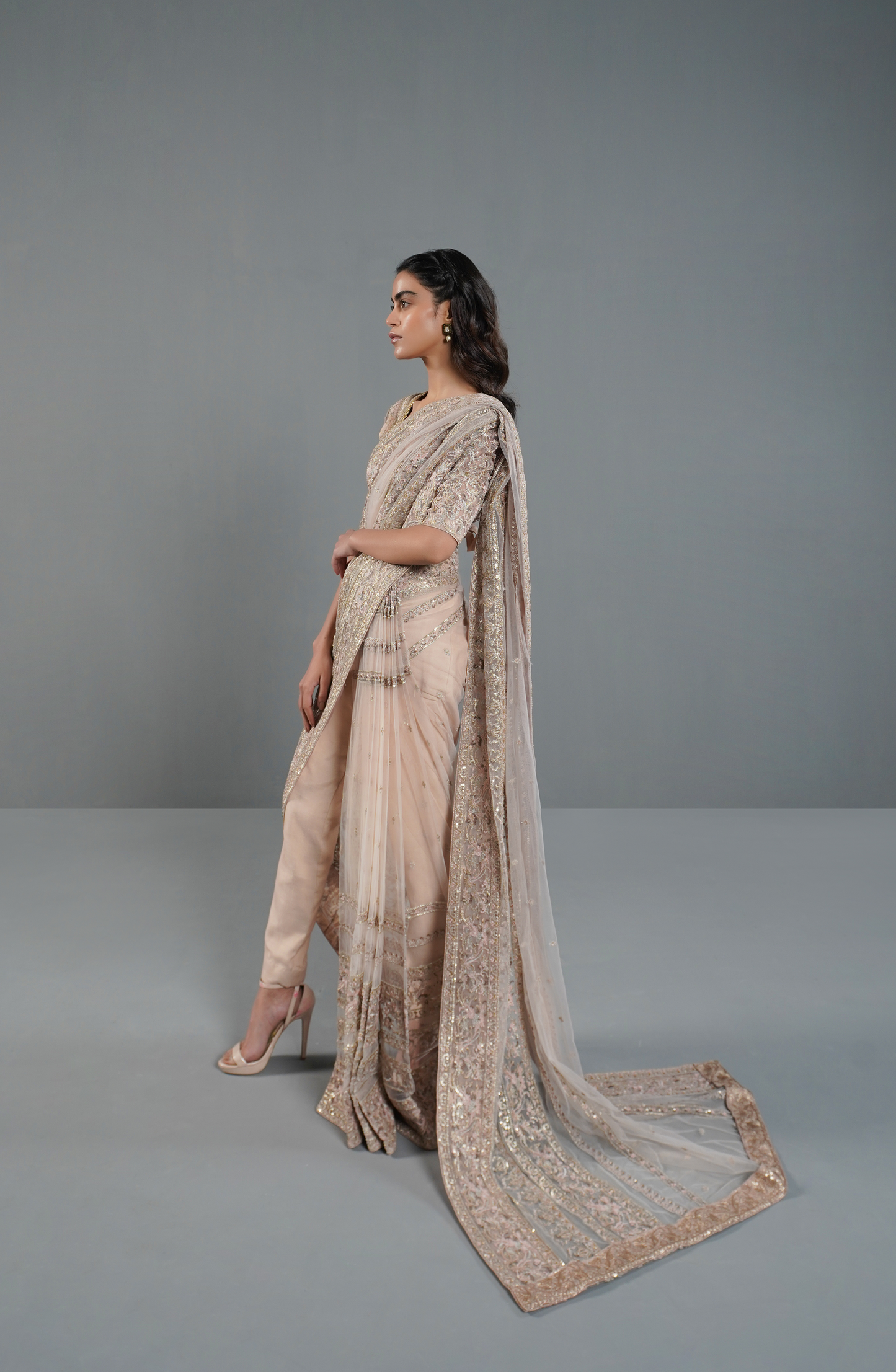 Misty Pink - Embroidered Saree Set