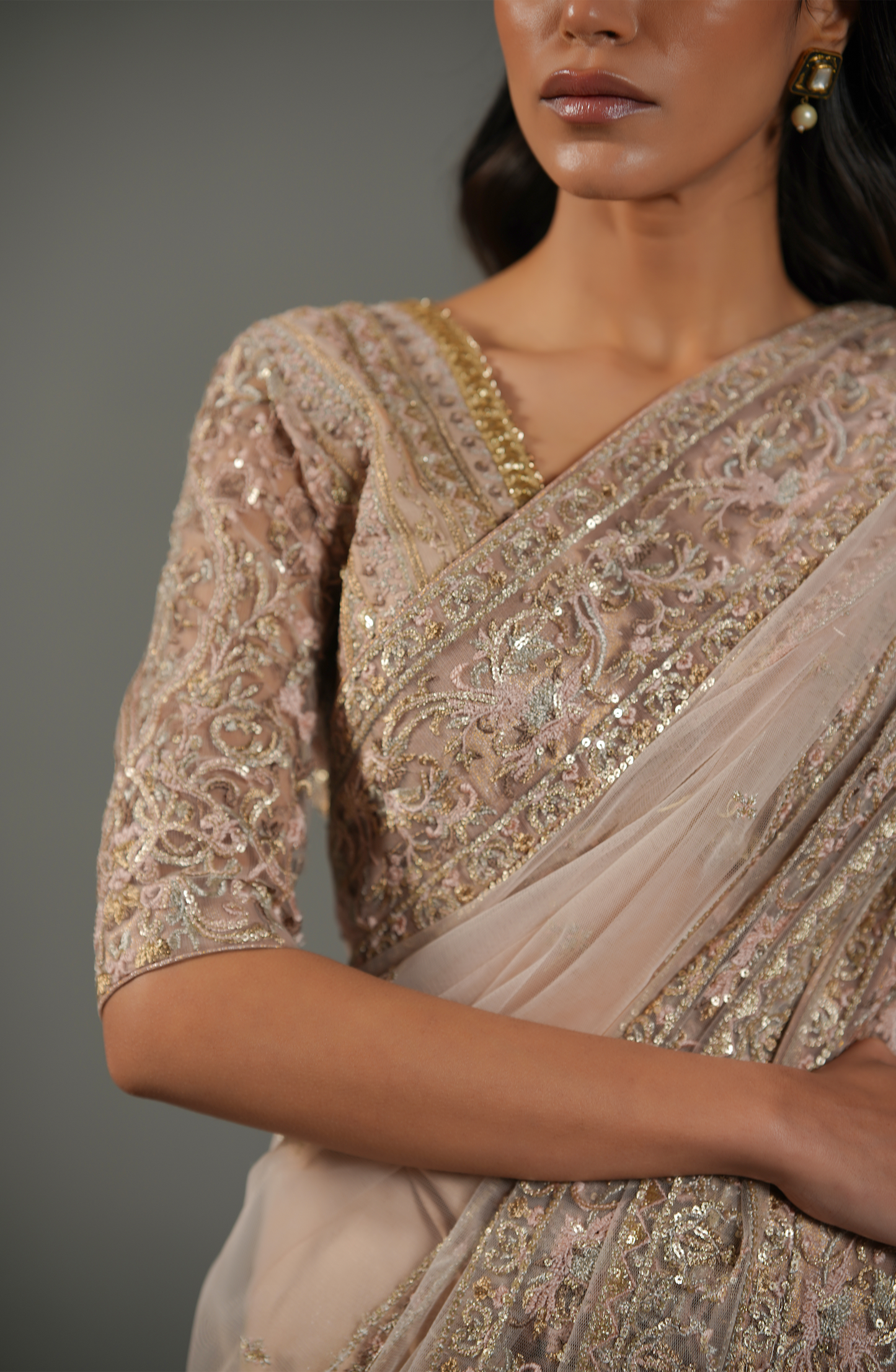 Misty Pink - Embroidered Saree Set