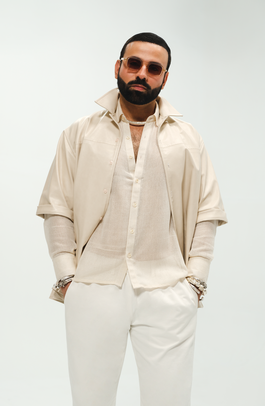 HSY | Khaddi Shirt, Leather Jacket & Tropical Pants