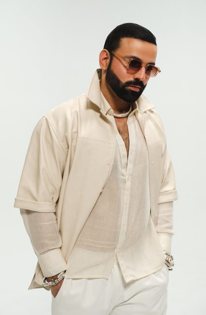 HSY | Khaddi Shirt, Leather Jacket & Tropical Pants