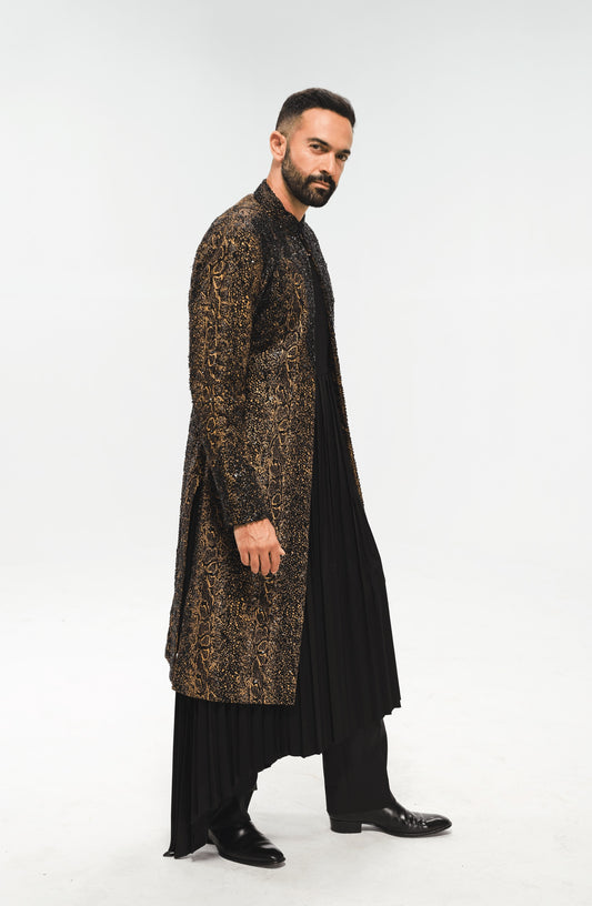 TIFI013 - Black and Gold Sherwani Jacket Ensemble