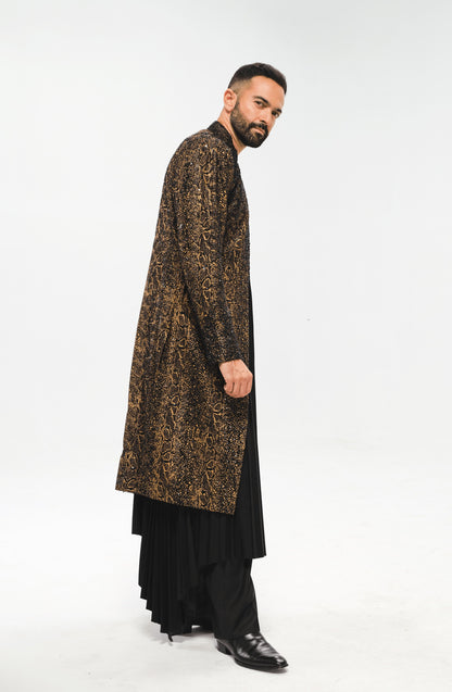 TIFI013 - Black and Gold Sherwani Jacket Ensemble