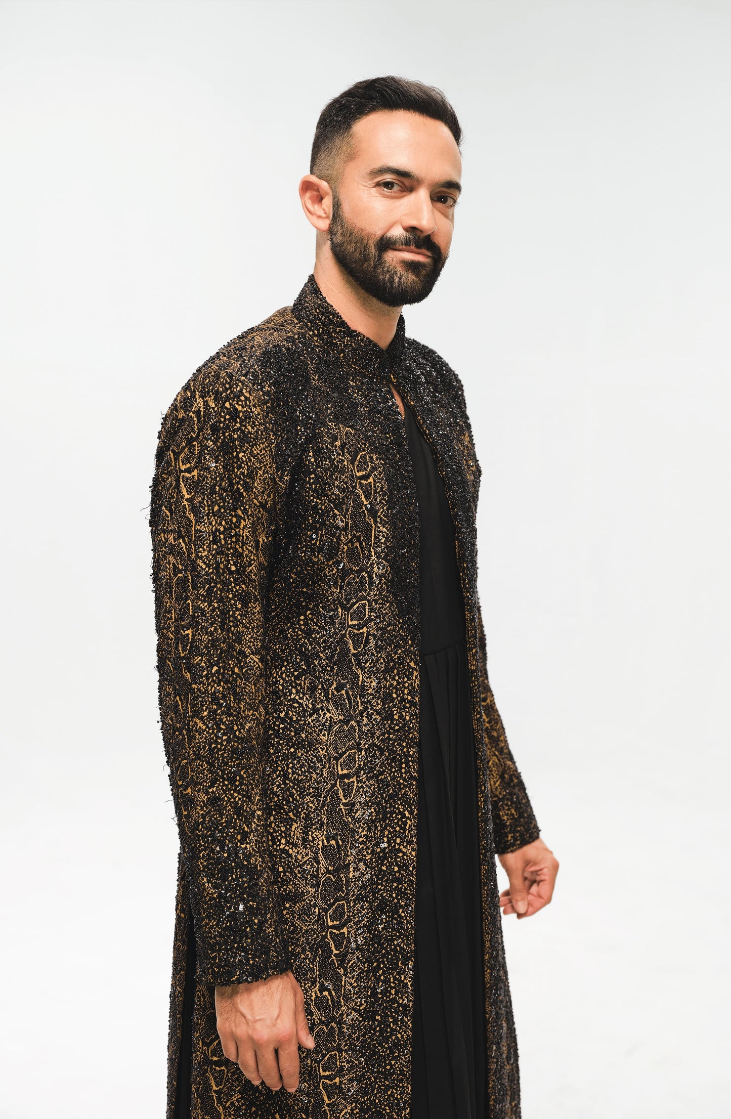 TIFI013 - Black and Gold Sherwani Jacket Ensemble