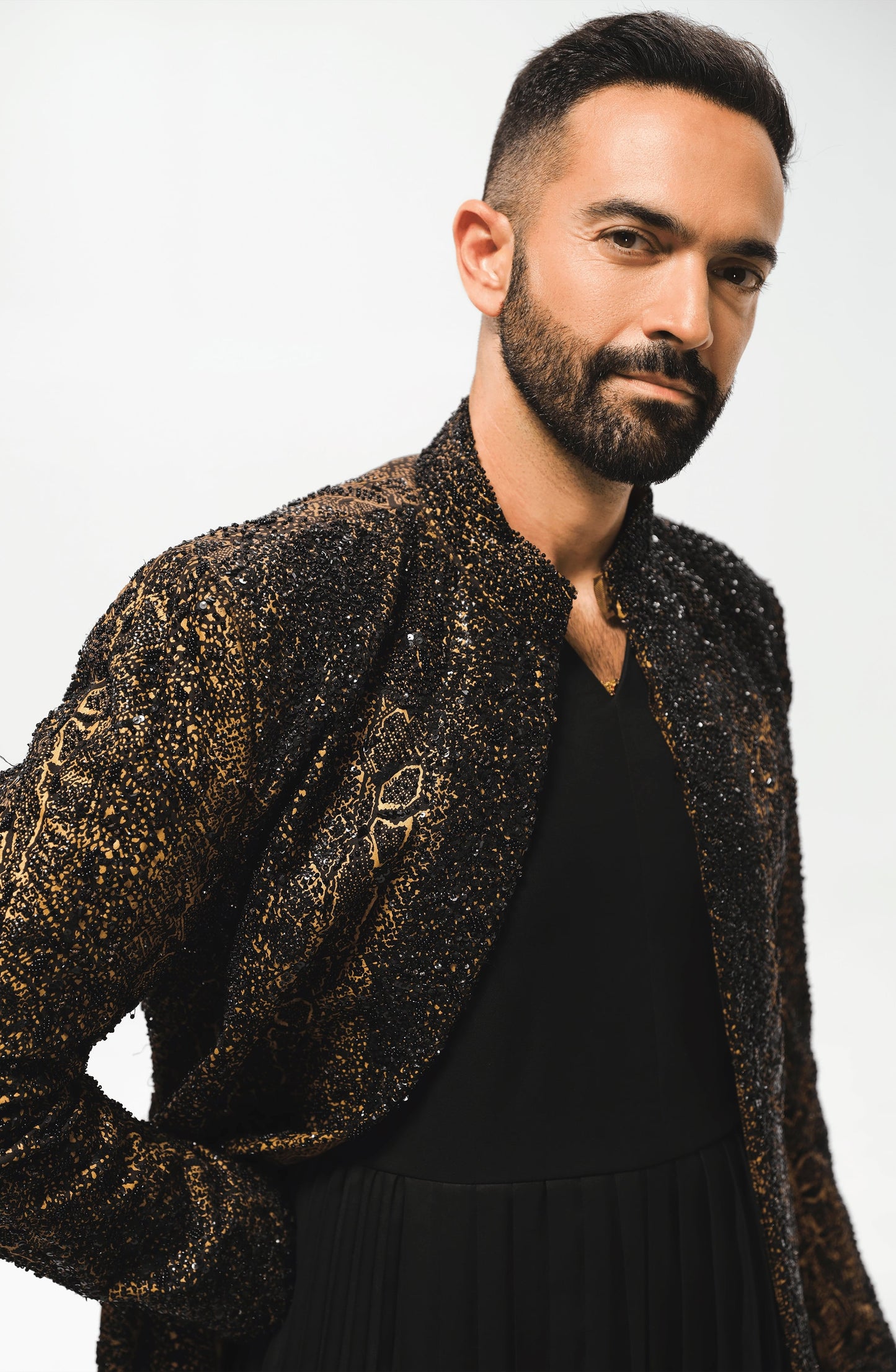 TIFI013 - Black and Gold Sherwani Jacket Ensemble