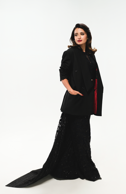 HSY | Black Jumpsuit with Detached Back Trail