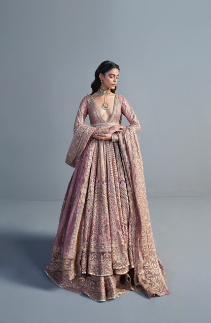 Rose Gold - Embroidered Pishwas Lehenga Set