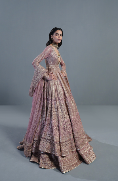 Rose Gold - Embroidered Pishwas Lehenga Set