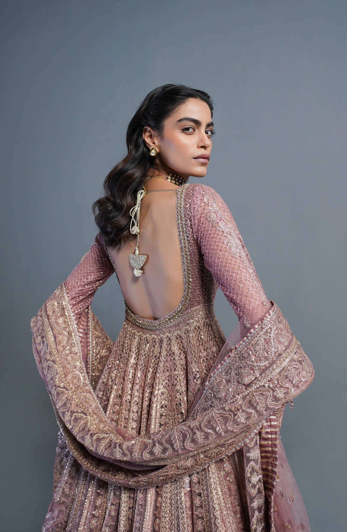 Rose Gold - Embroidered Pishwas Lehenga Set