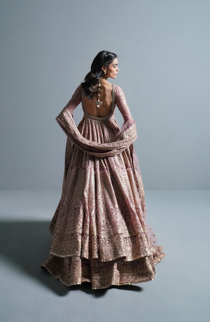 Rose Gold - Embroidered Pishwas Lehenga Set