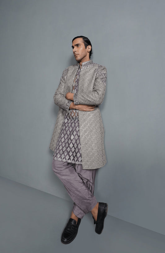 Moonlight – Elegant Lilac Silk Sherwani Set