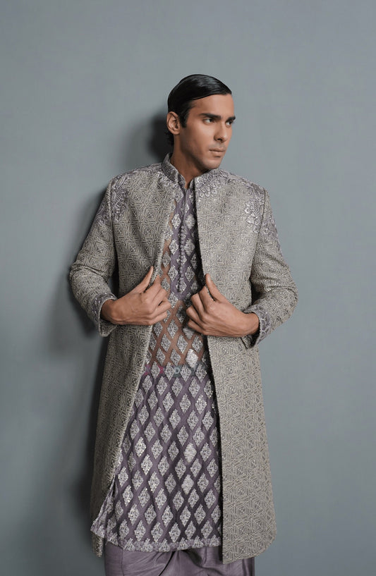 Moonlight – Elegant Lilac Silk Sherwani Set