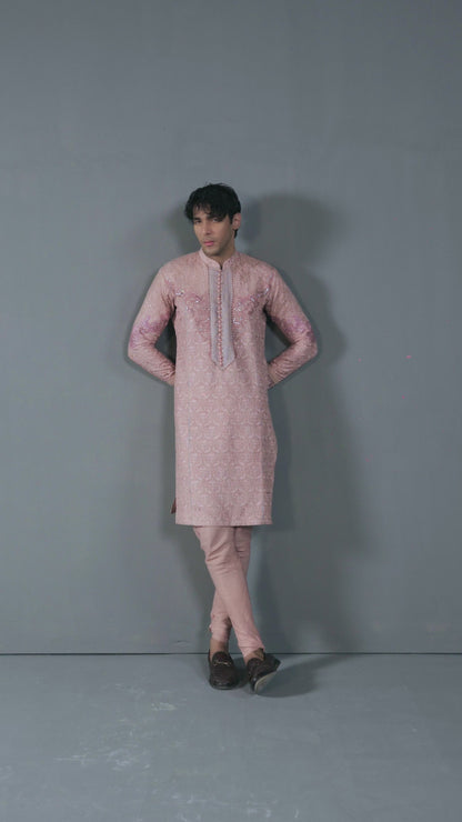 Salmon Pink - Elegant Embroidered Kurta